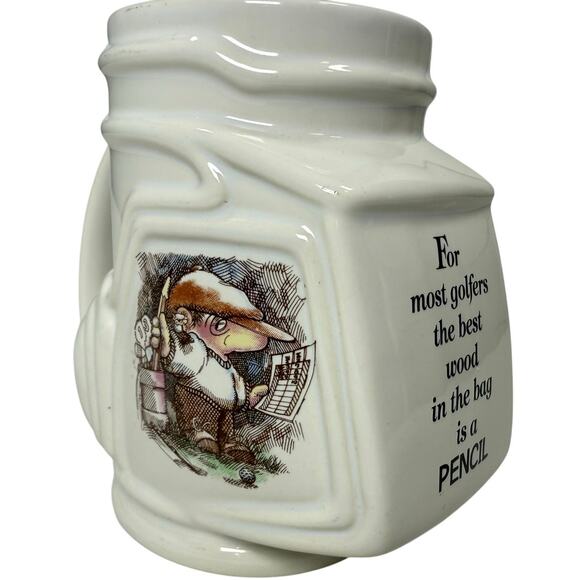 Vintage 90s Golf Bag Ceramic Mug Cartoon Golfer Pencil Joke 5.25” Deep - Picture 2 of 7